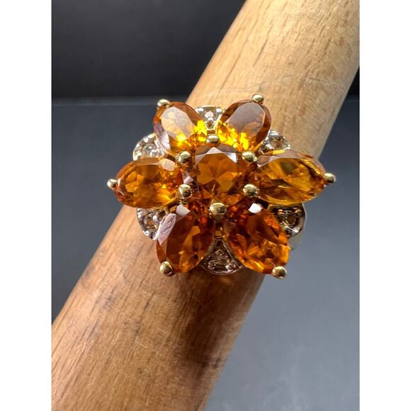 Vintage citrine floral cluster ring in gold over sterling silver size 7 - Picture 1 of 16